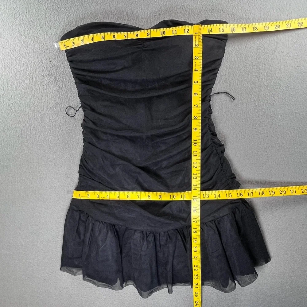 Forever 21 Women Mini Dress Black Nylon Ruched Large Y2K Party Bodycon Strapless